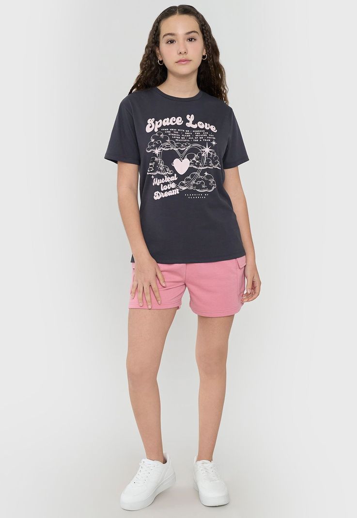 Polera Niña Teen Manga Corta Fun Oversize  Negro Corona-3