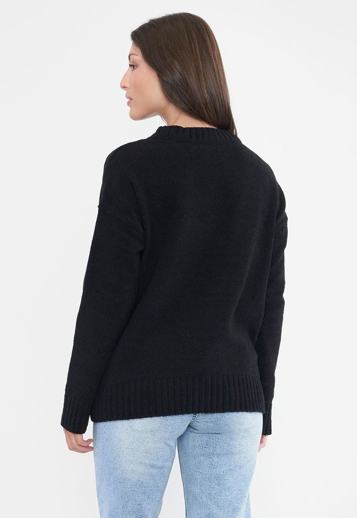Sweater Mujer Chenille Cuello Redondo Negro Corona-1