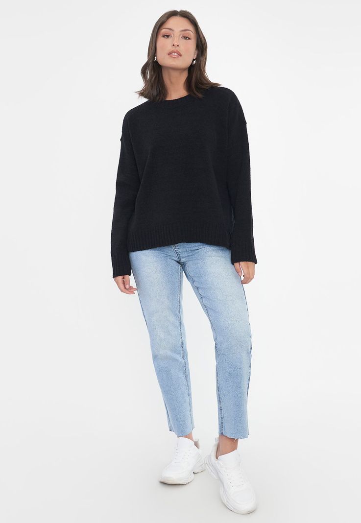 Sweater Mujer Chenille Cuello Redondo Negro Corona-3