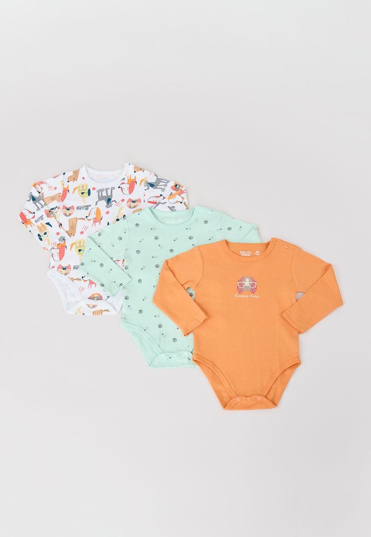 Body Bebe Niño Manga Larga Tripack Naranjo Corona-0