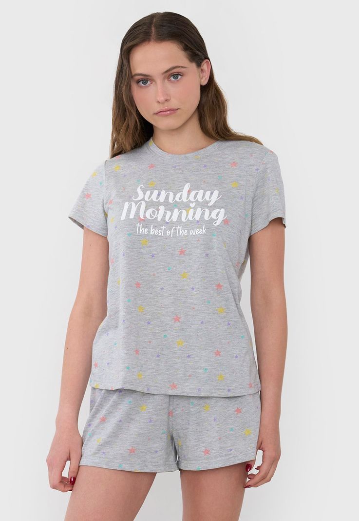 Pijama Mujer Corto Algodón Gris Corona-0