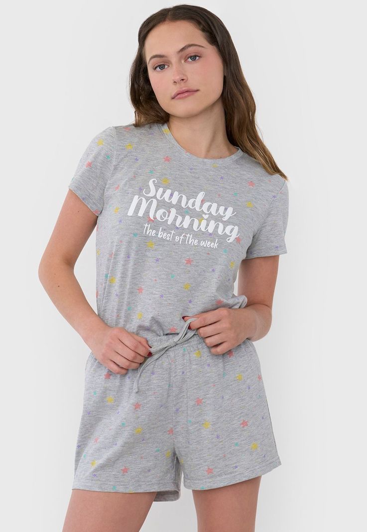 Pijama Mujer Corto Algodón Gris Corona-2