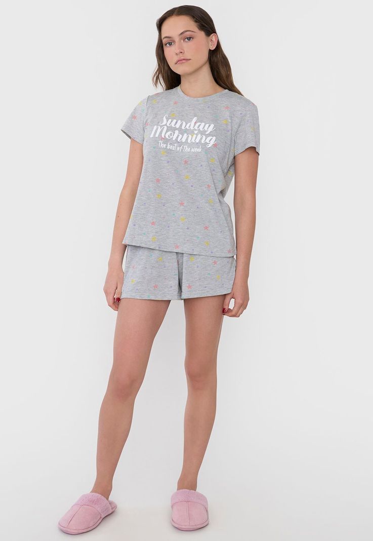 Pijama Mujer Corto Algodón Gris Corona-3
