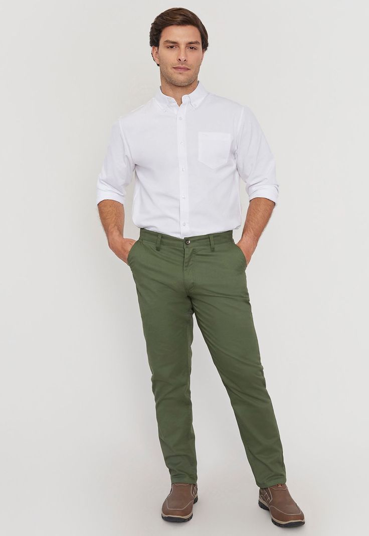 Pantalón Hombre Slim Fit Verde Bolsillos Chino Corona-0