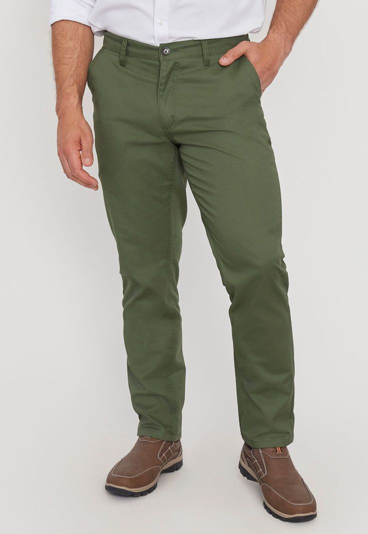 Pantalón Hombre Slim Fit Verde Bolsillos Chino Corona-1