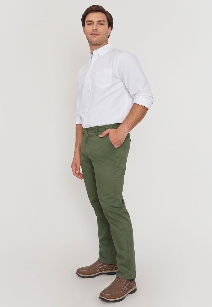 Pantalón Hombre Slim Fit Verde Bolsillos Chino Corona-3