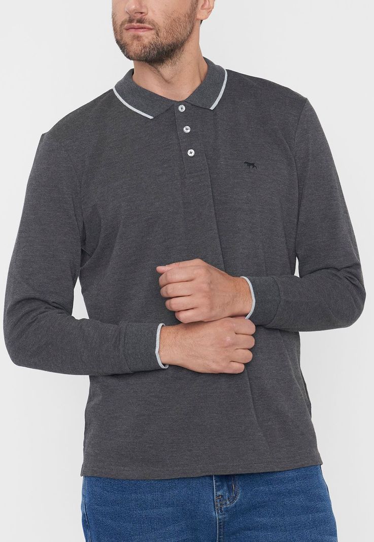 Polera Hombre Polo Piqué M/L Charcoal Corona-2
