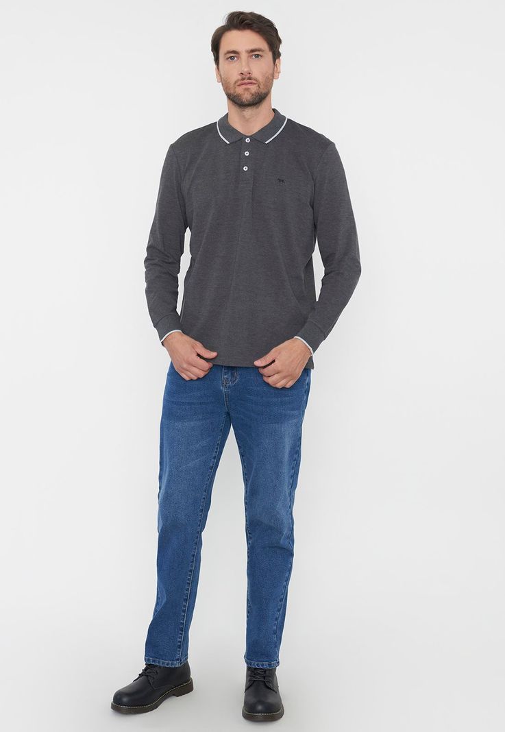 Polera Hombre Polo Piqué M/L Charcoal Corona-3