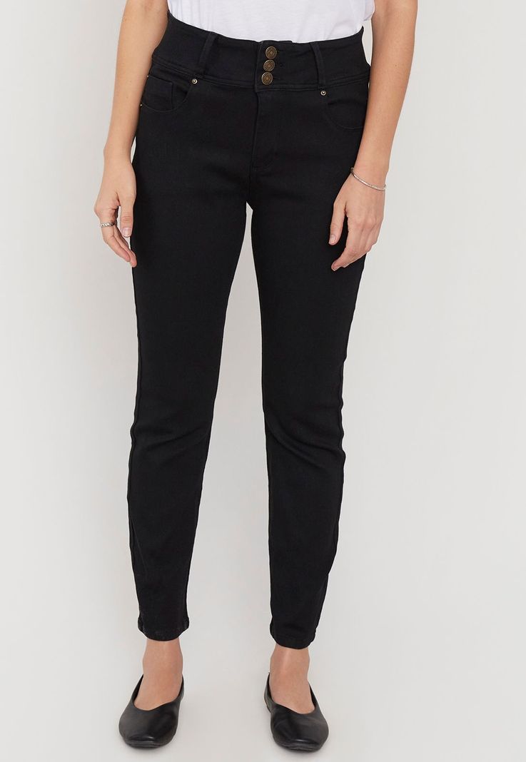 Jeans Mujer Push Up 3 Botónes Negro Corona-1
