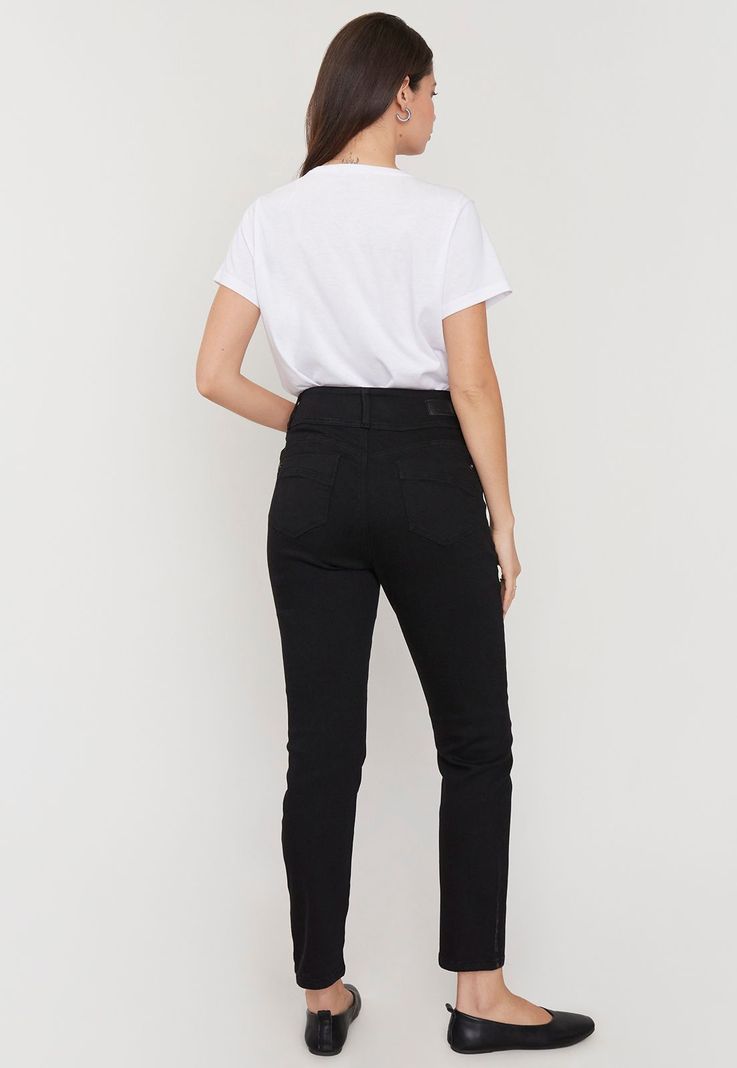 Jeans Mujer Push Up 3 Botónes Negro Corona-2