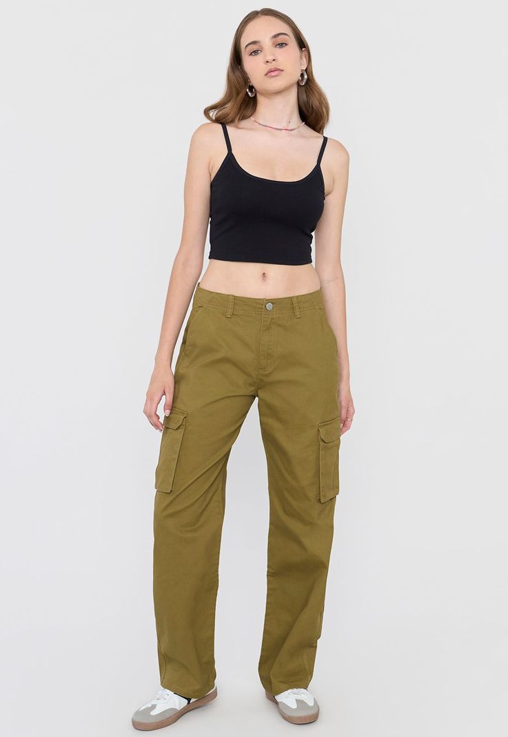 Pantalón Mujer Cargo Color Verde Corona-0
