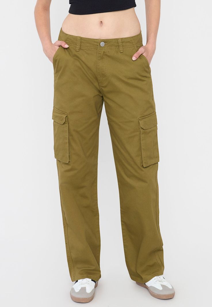 Pantalón Mujer Cargo Color Verde Corona-1