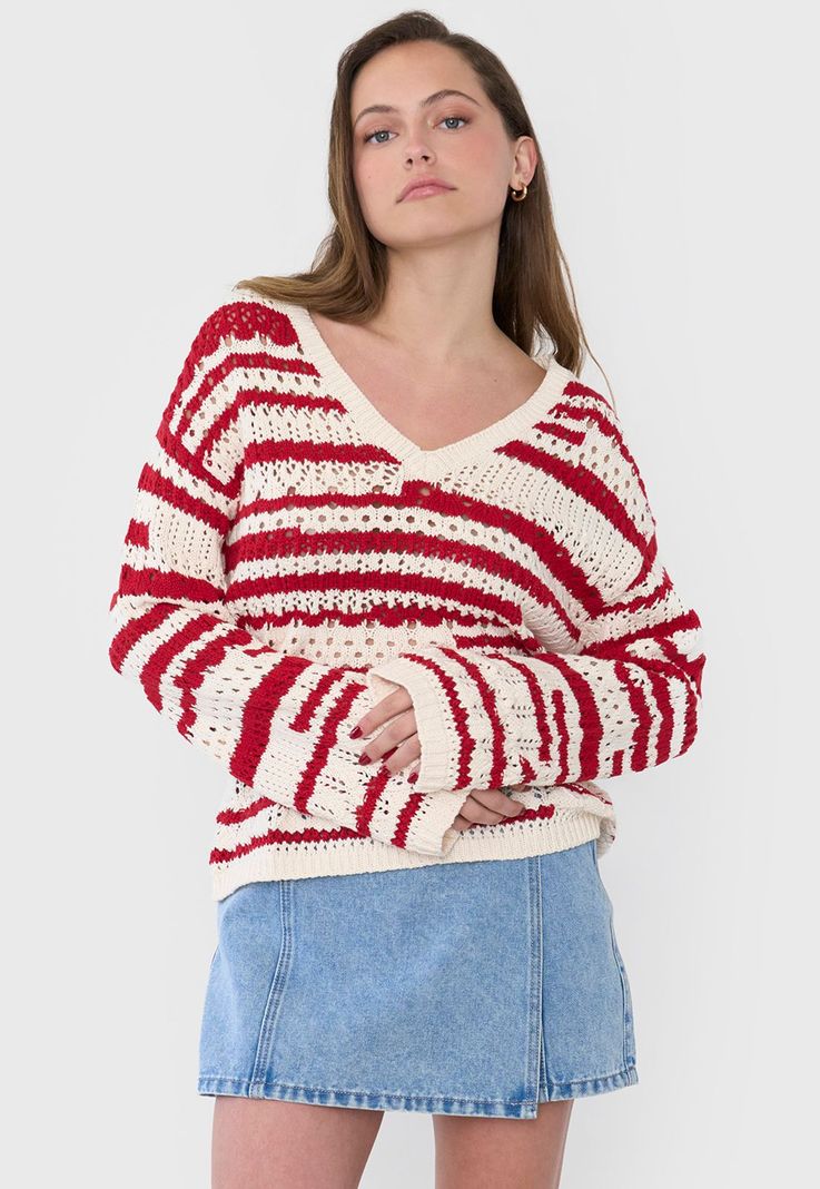 Sweater Mujer Crochet Ecru Corona-0