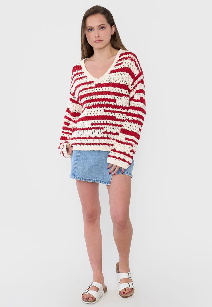 Sweater Mujer Crochet Ecru Corona-3