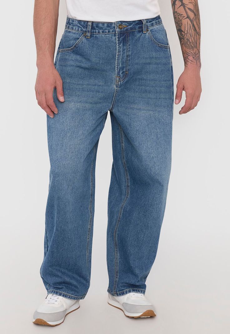 Jeans Hombre Baggy Fit Skater Relieve Azul Corona-1