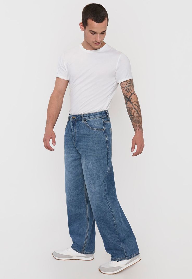 Jeans Hombre Baggy Fit Skater Relieve Azul Corona-3