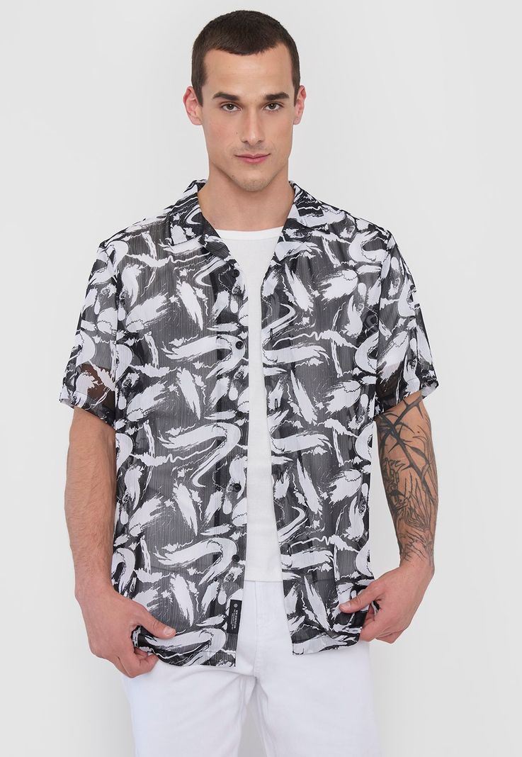 Camisa Hombre Night Transparencia Negro Corona-0