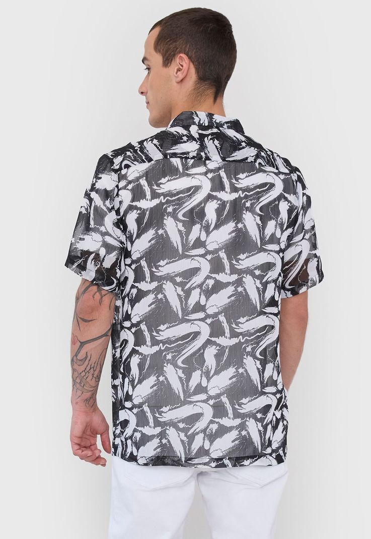 Camisa Hombre Night Transparencia Negro Corona-1