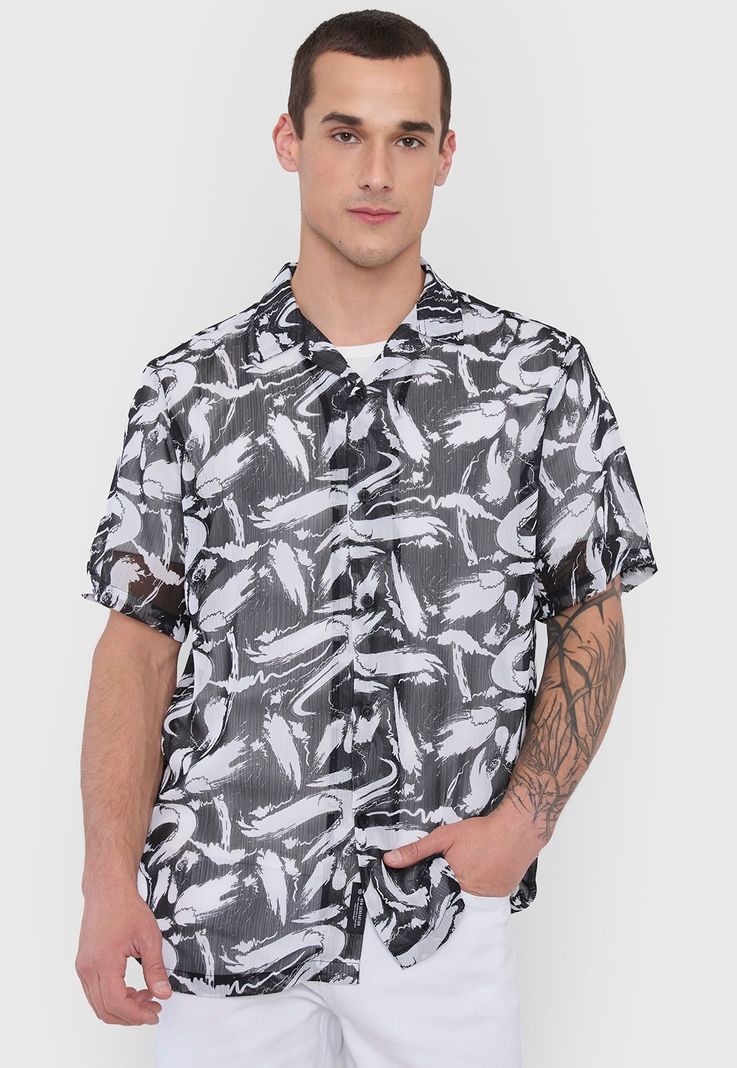 Camisa Hombre Night Transparencia Negro Corona-2