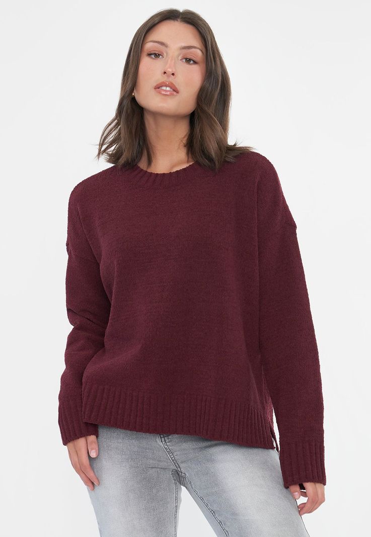 Sweater Mujer Chenille Cuello Redondo Burdeo Corona-0