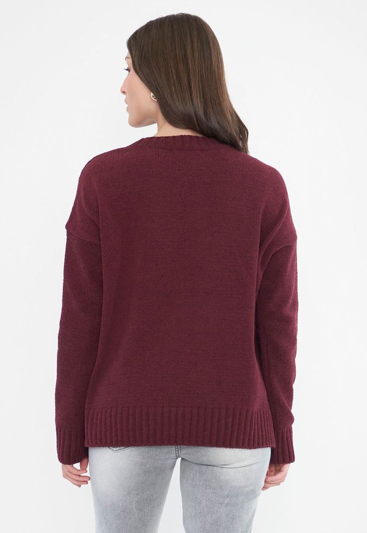 Sweater Mujer Chenille Cuello Redondo Burdeo Corona-1