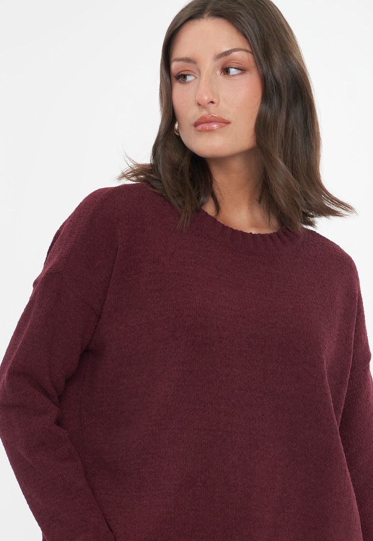 Sweater Mujer Chenille Cuello Redondo Burdeo Corona-2