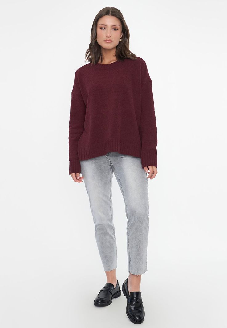 Sweater Mujer Chenille Cuello Redondo Burdeo Corona-3