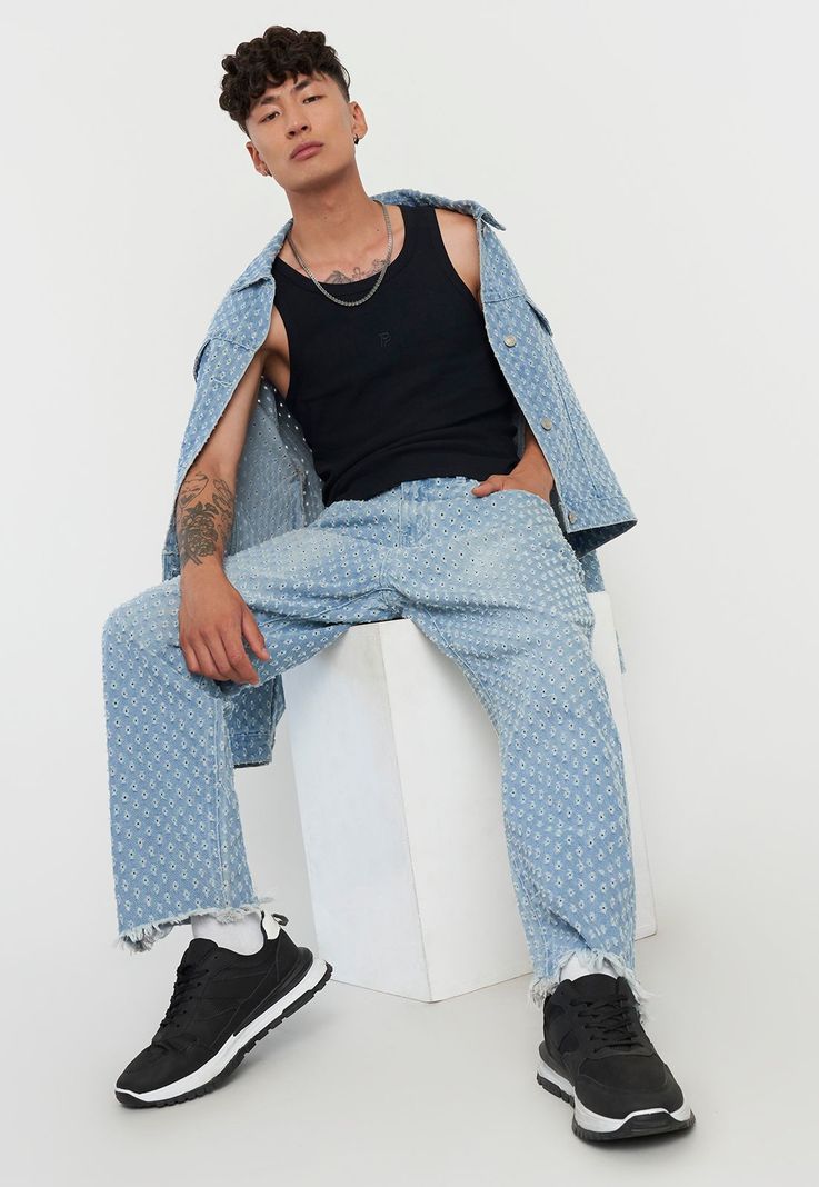 Jeans Straight Fit Azul Claro x Power Peralta Corona-1
