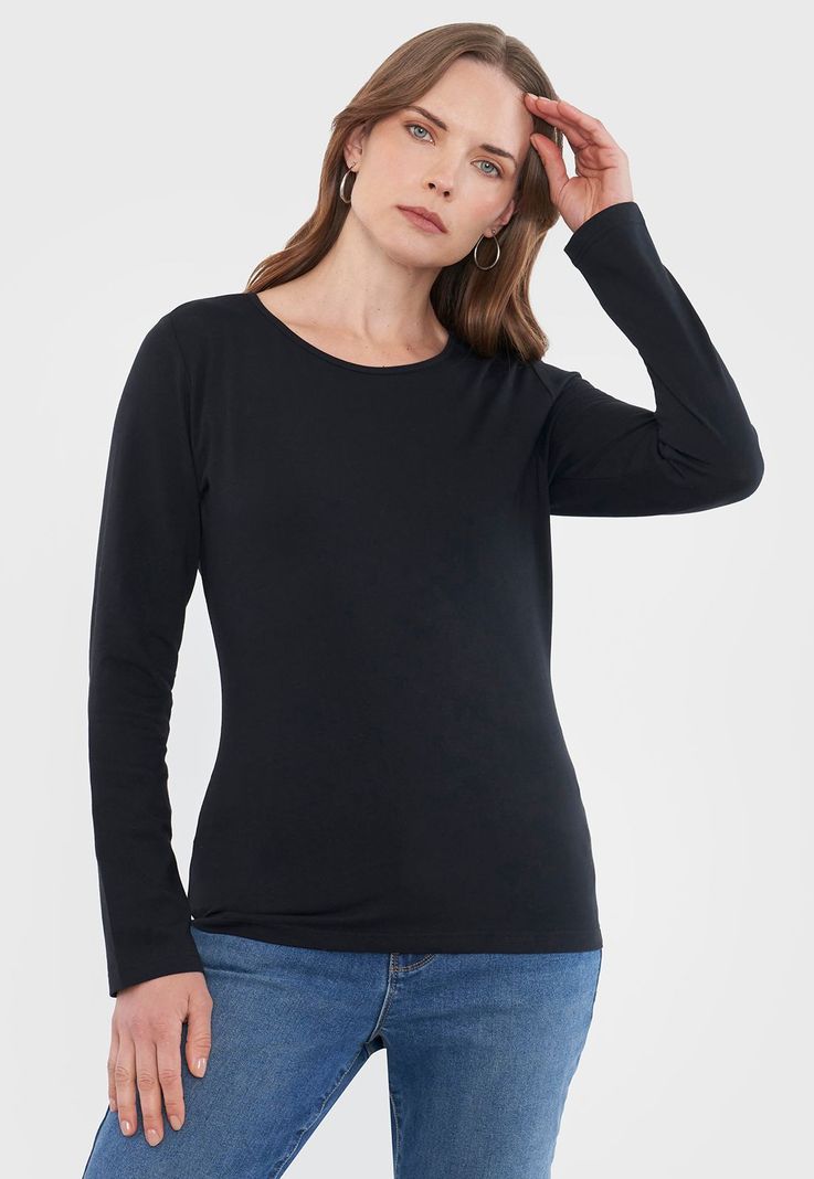 Polera Mujer Básica Manga Larga Negro Corona-0