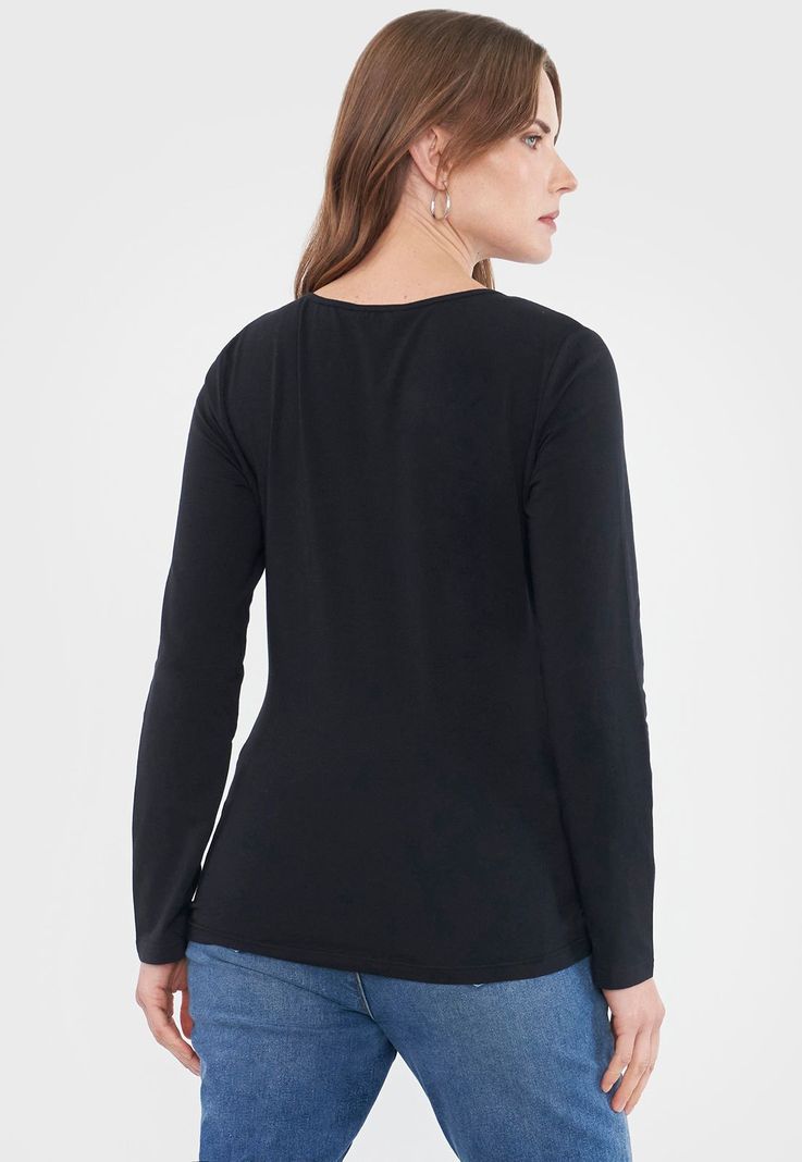Polera Mujer Básica Manga Larga Negro Corona-1