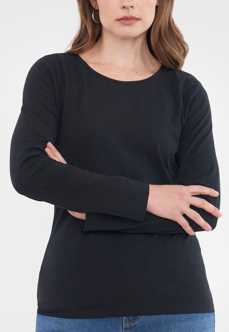 Polera Mujer Básica Manga Larga Negro Corona-2
