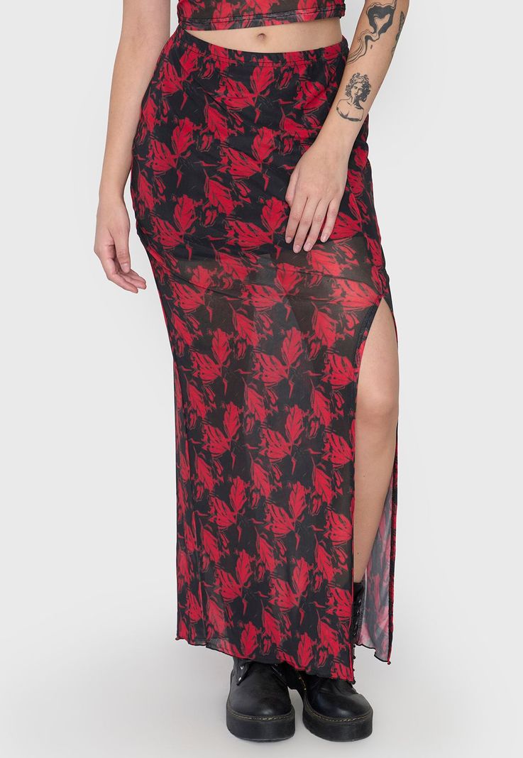 Falda Mujer Midi Malla Rojo Corona-1