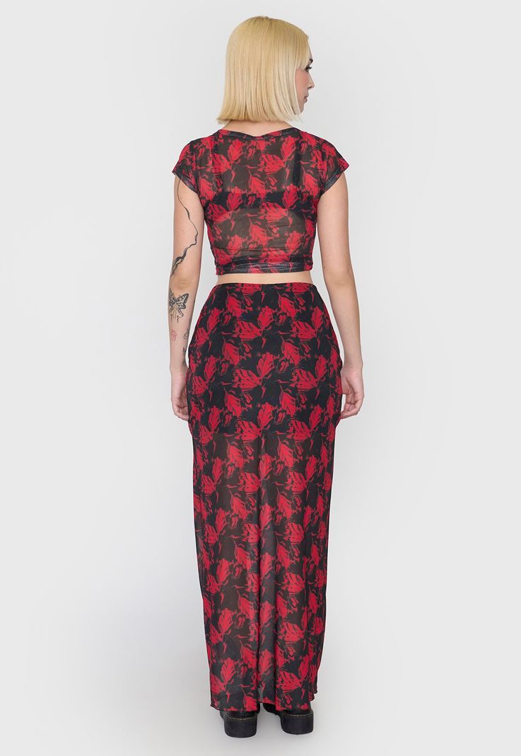 Falda Mujer Midi Malla Rojo Corona-2