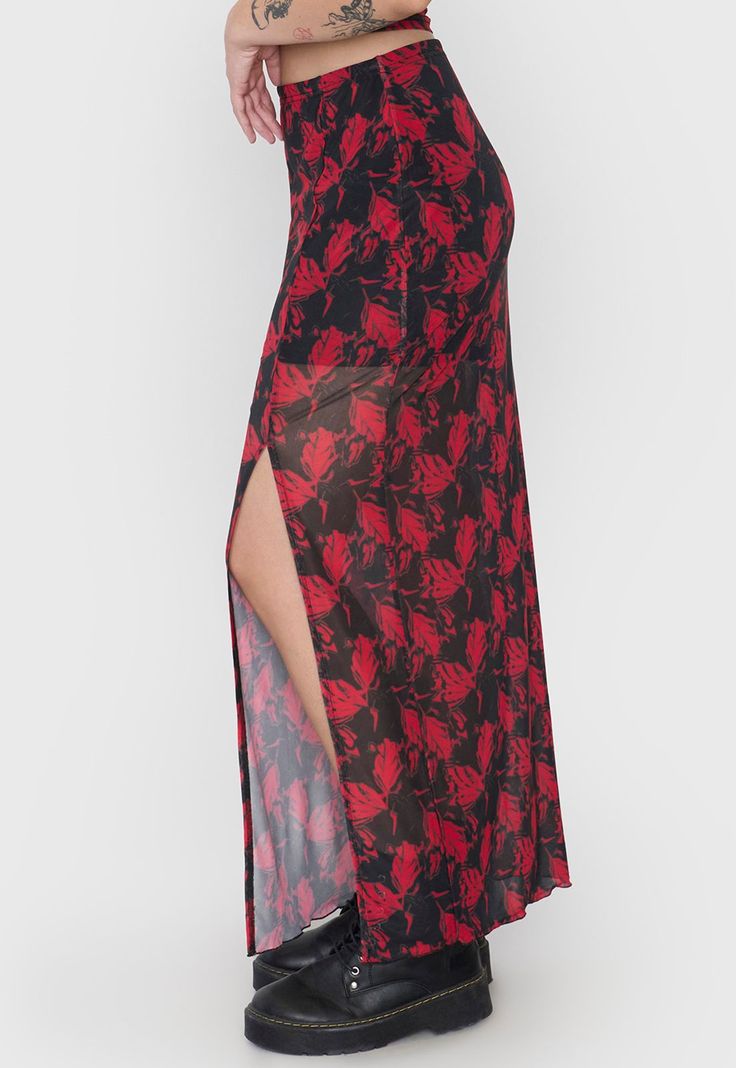Falda Mujer Midi Malla Rojo Corona-3