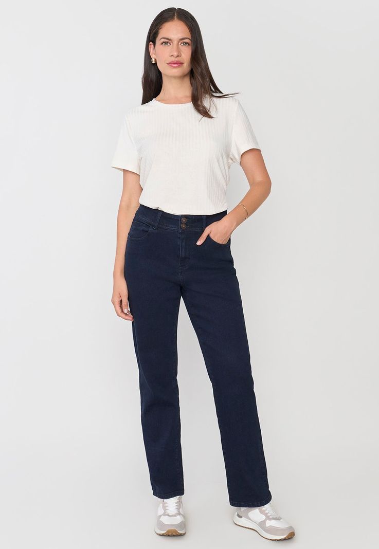 Jeans Mujer Straight Fit Azul Raw Básico Corona-0