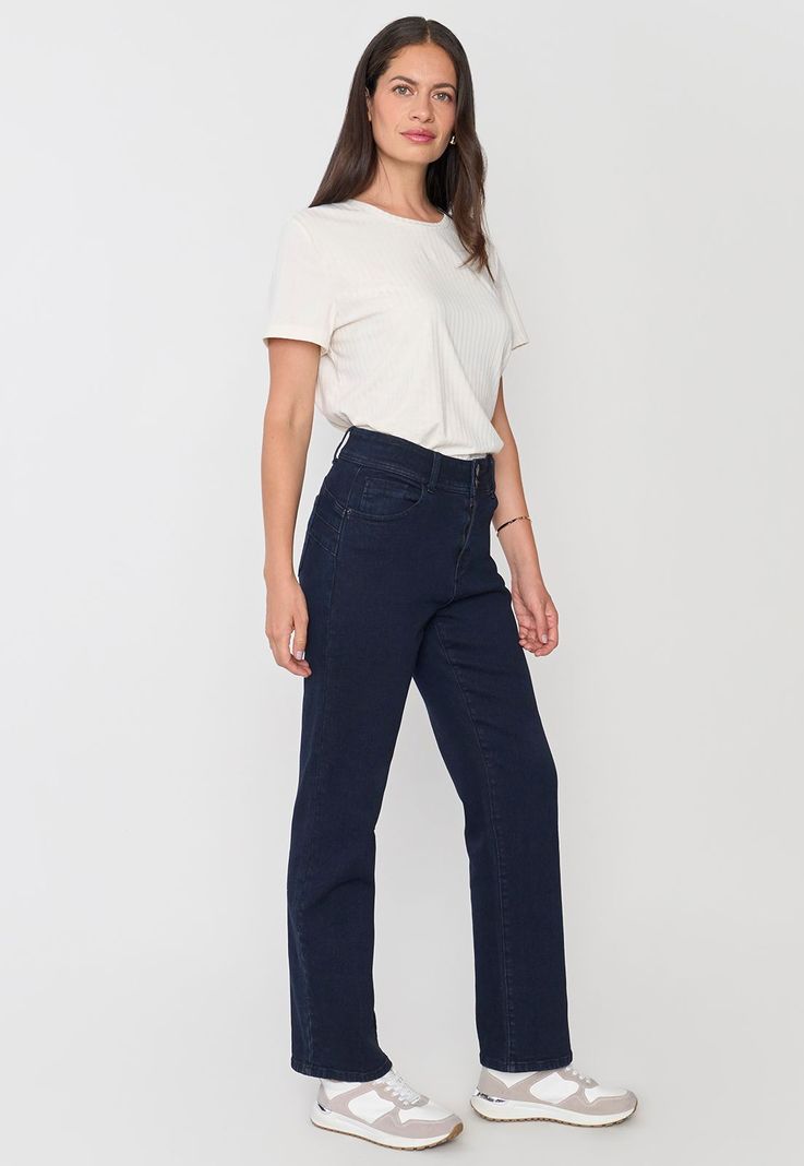 Jeans Mujer Straight Fit Azul Raw Básico Corona-3