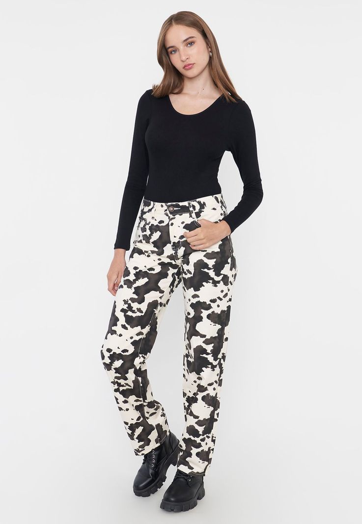 Pantalón Mujer Straight Fit Print Cow Blanco Corona-0