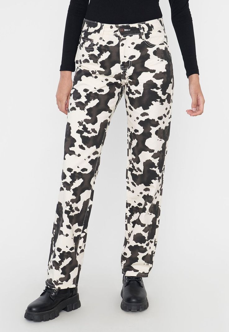 Pantalón Mujer Straight Fit Print Cow Blanco Corona-1