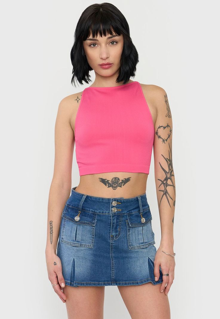 Peto Mujer Seamless Halter Fucsia Corona-0
