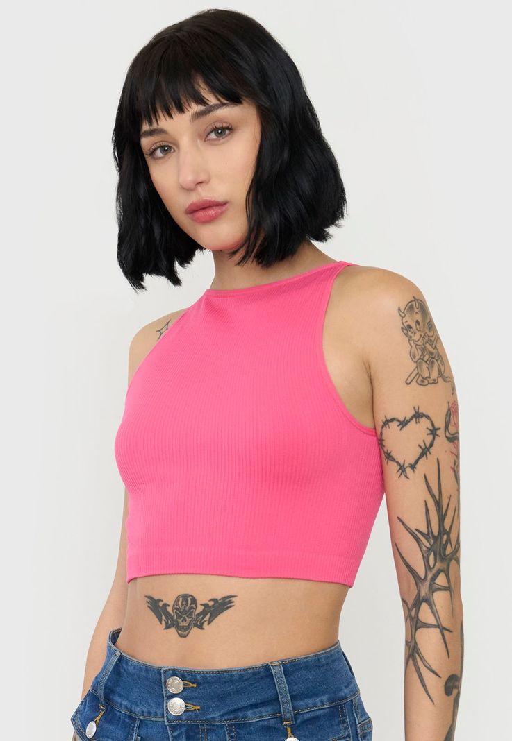 Peto Mujer Seamless Halter Fucsia Corona-2