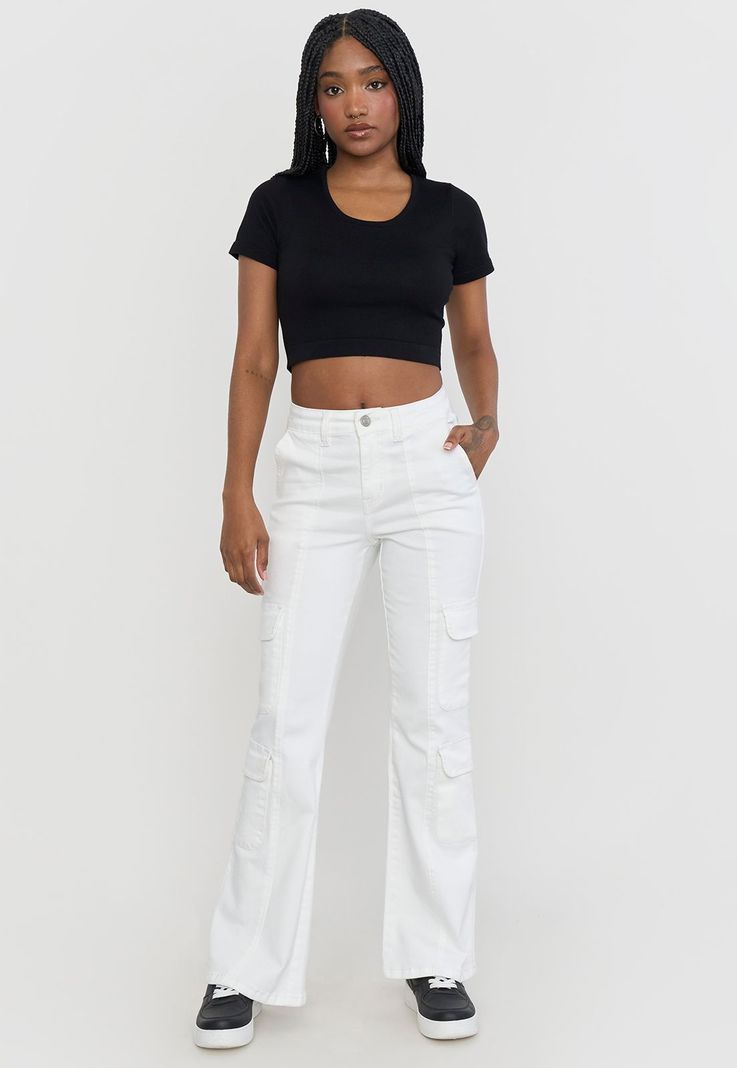 Jeans Mujer Flare Cargo Blanco Corona-0