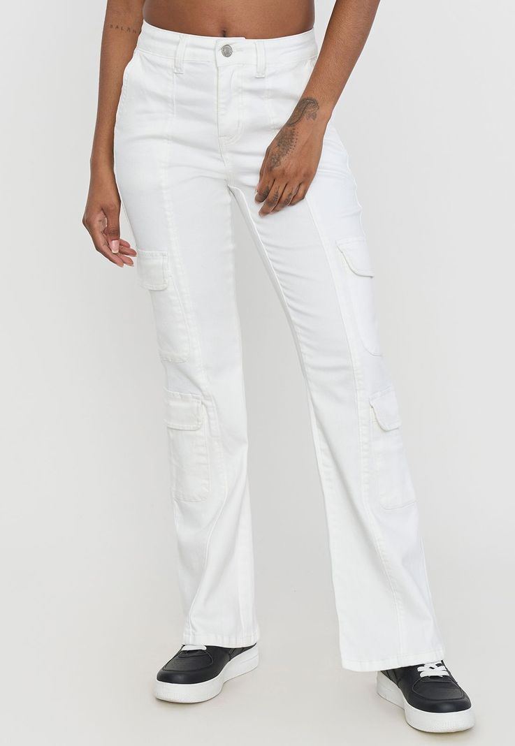 Jeans Mujer Flare Cargo Blanco Corona-1