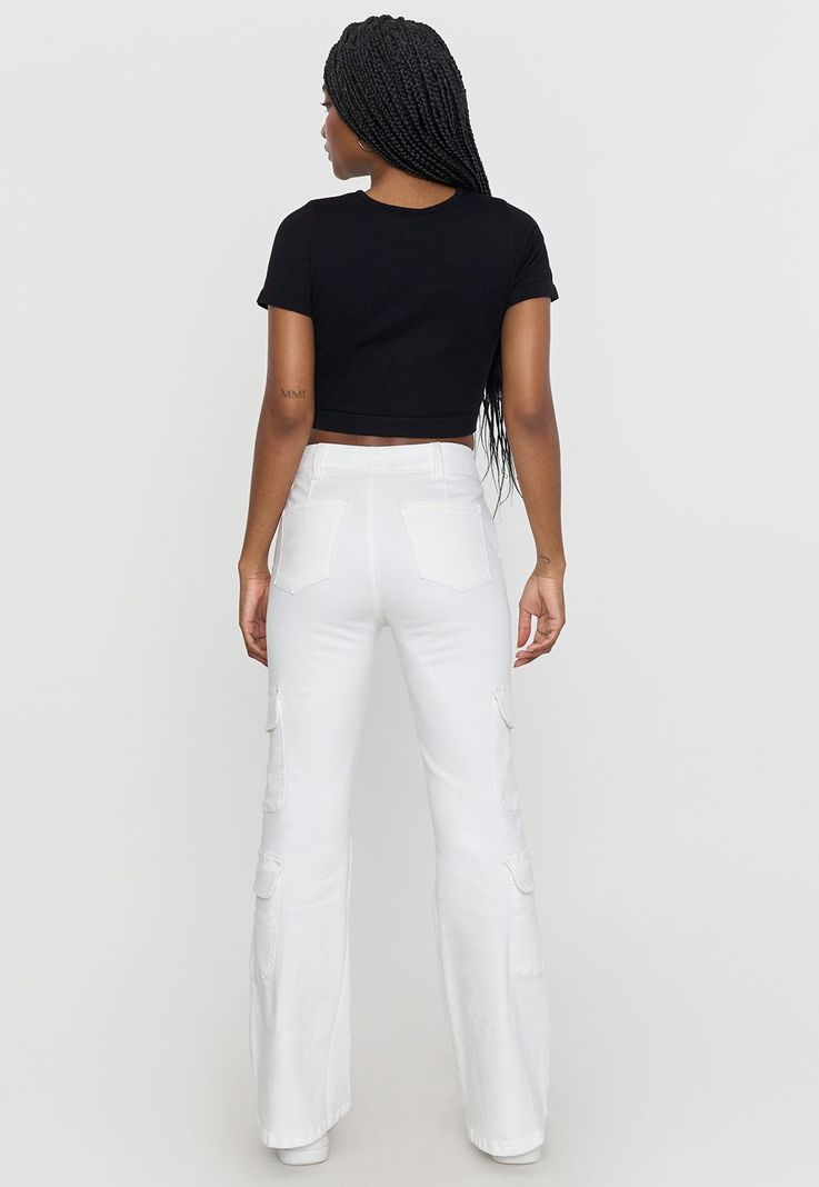 Jeans Mujer Flare Cargo Blanco Corona-2