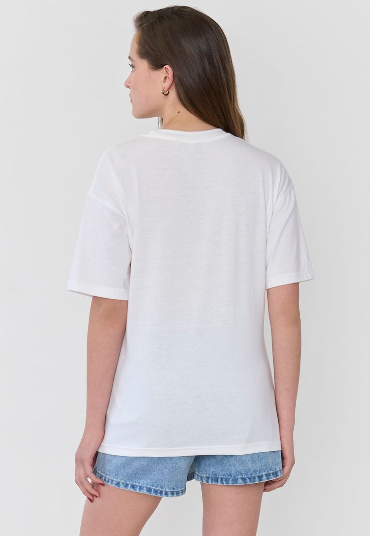 Polera Mujer Oversize Manga Corta Ecru Corona-1