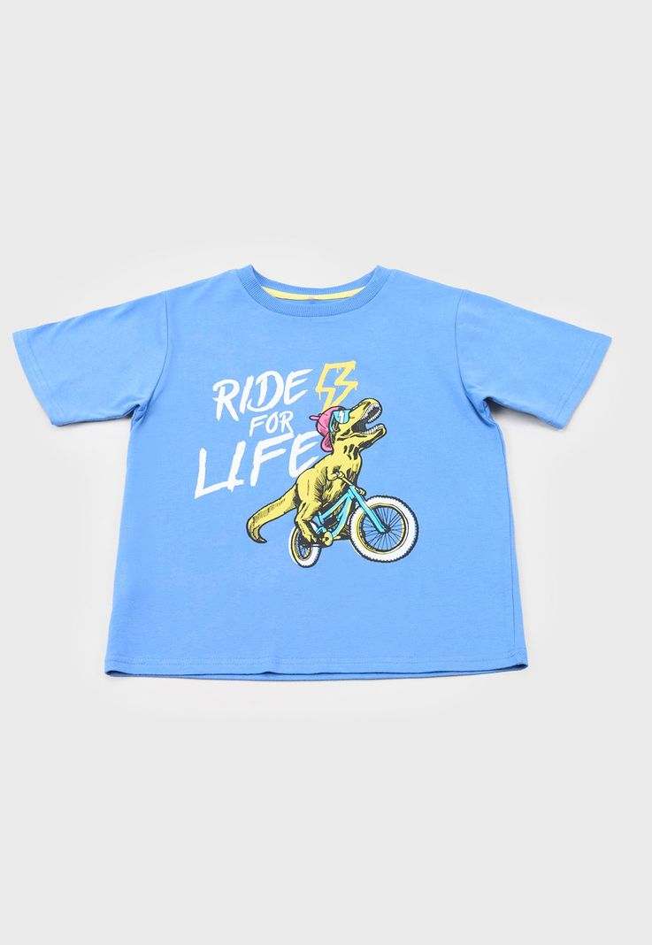 Polera Niño Kids M/C Print Fluor Celeste Corona-0
