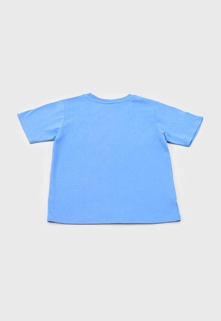 Polera Niño Kids M/C Print Fluor Celeste Corona-1