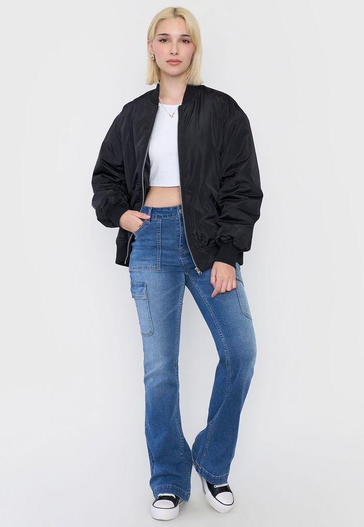 Chaqueta Mujer Bomber Básica Negro Corona-3