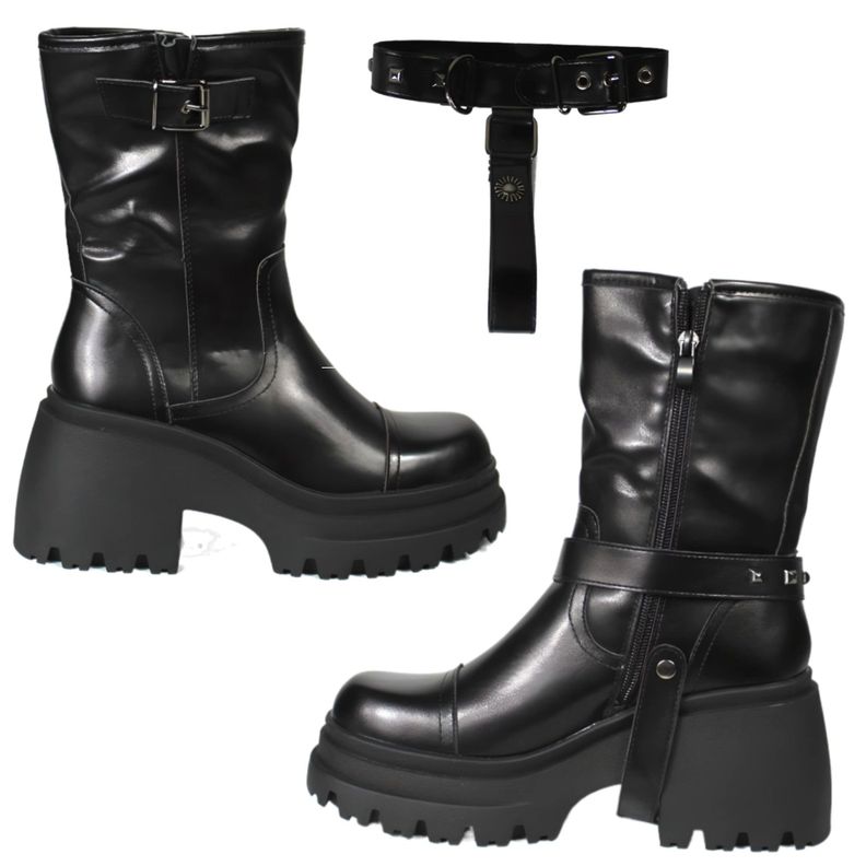 Botin Mujer Taco Bajo Hebilla 94 Yassne Negro-3