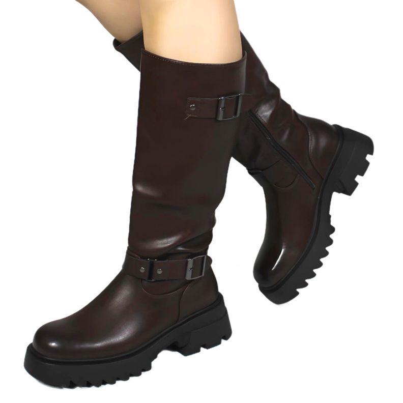 Bota Plataforma Biker 18 Yassne Café-1