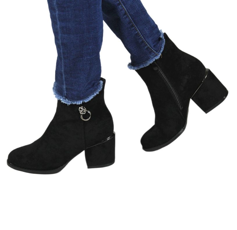 Botin Mujer Gamuza Taco Medio 09 Yassne Negro-1